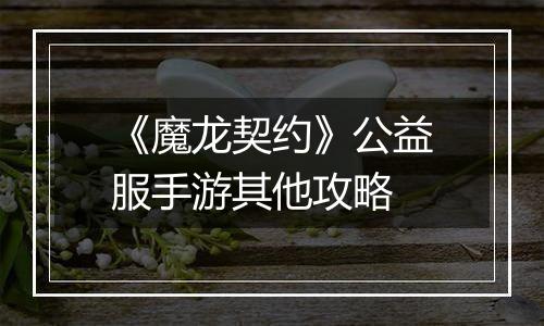《魔龙契约》公益服手游其他攻略
