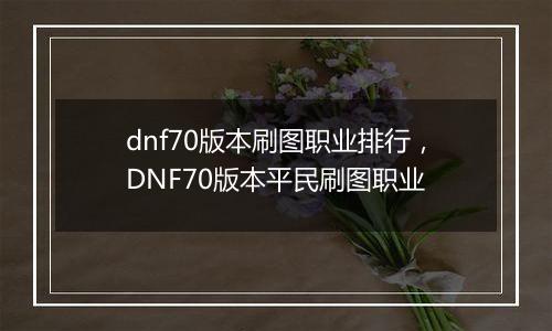 dnf70版本刷图职业排行，DNF70版本平民刷图职业