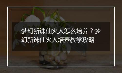 梦幻新诛仙火人怎么培养？梦幻新诛仙火人培养教学攻略