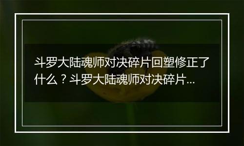 斗罗大陆魂师对决碎片回塑修正了什么？斗罗大陆魂师对决碎片回塑最新攻略